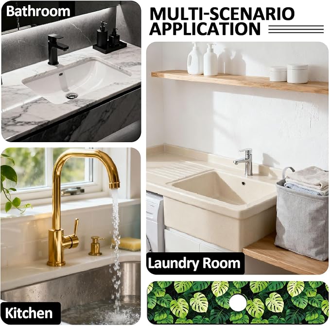 2 Pcs Kitchen Sink Splash Guard Faucet Mat Monstera Leaves Pattern Faucet Mat for Sinks Absorbing Drying Mats for Kitchen Bathroom - Image 7