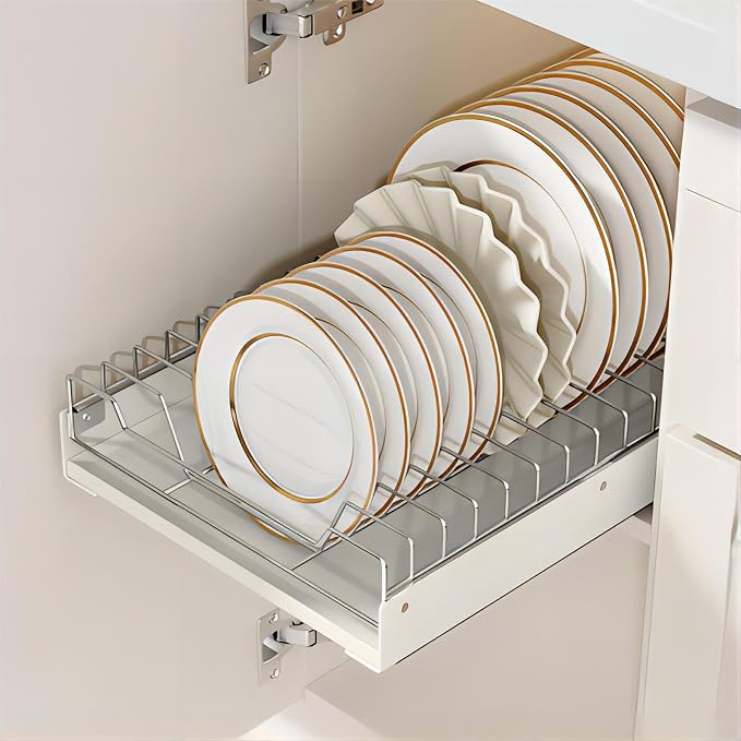 Pull Out Cabinet Organizer Fixed with Adhesive Nano Film | Slide Out Dish Drying Rack for Kitchen Cabinets, Pull Out Drawer for Kitchen Under Sink Organizer by ZHOHO+TANT