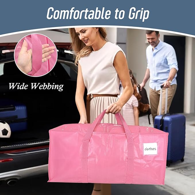 6 Pack Extra Heavy Duty Large Moving Bags with Strong Zipper, Pink | Comfortable Handles, Sturdy & Durable Clothes Storage Bags Totes Bins, Blue Packing Moving Boxes for College Supplies - Image 6