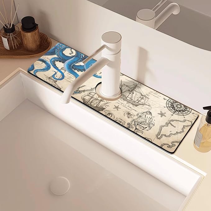 Sink Faucet Absorbing Mat, 2 Pack Drying Mat Around Faucet Sink Splash Guard Behind Faucet Sinkmat For Kitchen Bathroom Island Rv 15 * 5.5 Inch (38 * 14 cm) - Image 6