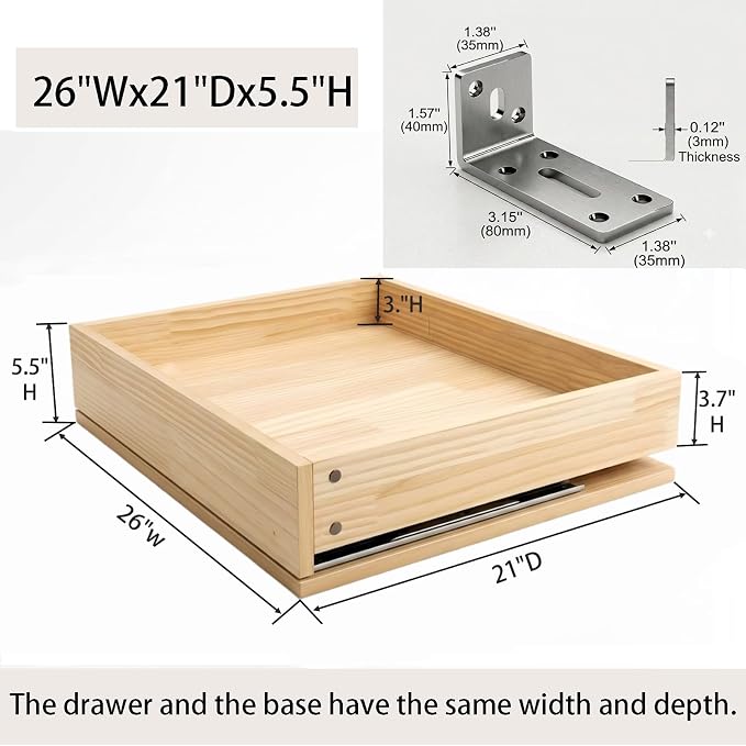Pre-Assembled Pull Out Cabinet Drawer with L-Brackets No Shelf Required | All 3/4" Solid Wood Construction Soft Close Slide（26''W x 21''D） - Image 2