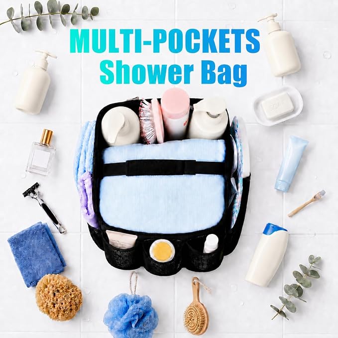 Mesh Shower Caddy Portable - 9 Pockets for College Dorm Room Essential | Large Capacity Mesh Shower Caddy with 9 Pockets, Portable Hanging Toiletry Bag for College Dorm, Gym, Camping and Beach - Image 4