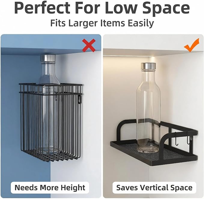 PUSDON 2-Pack 16.5" Extra Long Slim Hollowout Shower Caddy, Wall Mount Spice Rack & Bathroom Organizer, Mesh Bottom Cabinet Door Shelf Holds 50LBS - Matte Black, Hollowout - Image 4