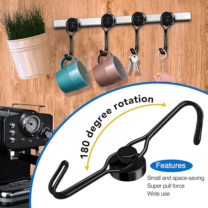 LOVIMAG Swivel Magnetic Hooks, 30LBS, Pack of 20 | Cruise Cabin Ship Essentials 2026, Heavy Duty Magnets for Refrigerator, Classroom, Kitchen, Hanging Mug, Black - Image 2