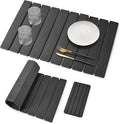 Large Stone Dish Drying Mat for Kitchen Counter, Quick Dry Dish Drying Mats, Foldable Absorbent Diatomaceous Earth Mats for Plate Rack Bottles Cups, Match Any Countertop (Dark Gray 24"×16" & 8"x4") by Lprmnnc