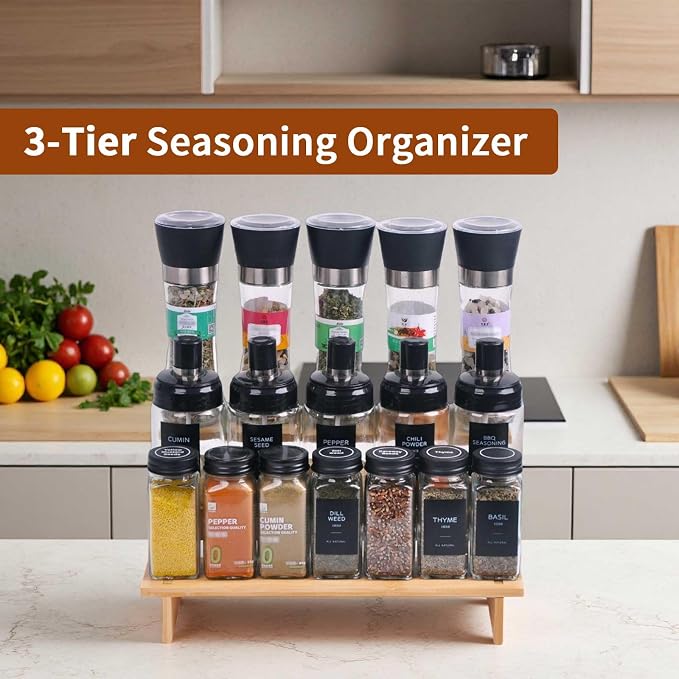 JinDoWin 3 Tiered Spice Rack Organizer for Cabinet,Spice Organization for Cabinet, Seasoning Organizer,Spice Shelf and Spice Organizer for Cabinet,Pantry Organizers and Storage (1 Pack, Small) - Image 5