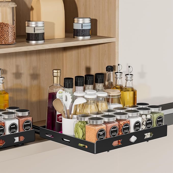 BOIVSHI Pull Out Spice Rack for Cabinet, 12.6" Wx10.5 Dx2.8 H | Metal Heavy Duty Spice Rack Easy to Assembly, 1 Tier Spice Organizer to Save Cabinet Space, Noise-Free Sliding Seasoning Rack - Image 9