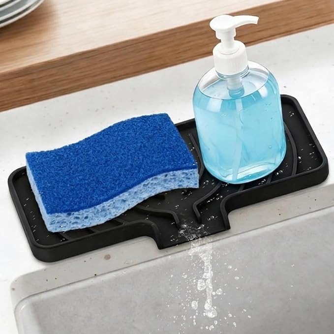 GUUKIN Sponge Holder for Kitchen Sink, Sink Caddy and Soap Tray | 10x4 inch Kitchen Sink Organizer | Compatible with Scrub Daddy, Kitchen Sink Accessories (Black) by GUUKIN