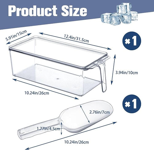 1 Set Ice Storage Bin for Freezer,12.4 x 5.91 x 3.94 Inches | Plastic Ice Container with Flexible Scoop Lid and Handle for Home Office Fridge Storage - Image 2