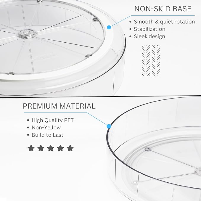 NOSTALGIQ 3-Pack Lazy Susan Organizer | Rotating Pantry Organizers and Storage | Clear Lazy Susan for Table Top, Cabinet Organizer, Perfume Organizer, Spice Rack Organizer (9", 10", 11") - Image 3