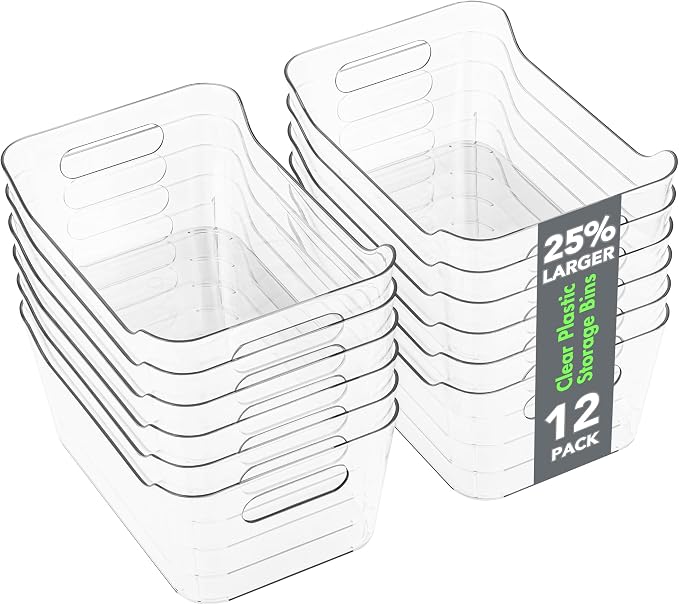 Tiawudi 12 Pack Plastic Storage Bins, Multi-Use Organizer Bins, Pantry Organizer, Clear Storage Containers for Home, Kitchen, Office, Cabinet, Shelf and Fridge Organization by Tiawudi