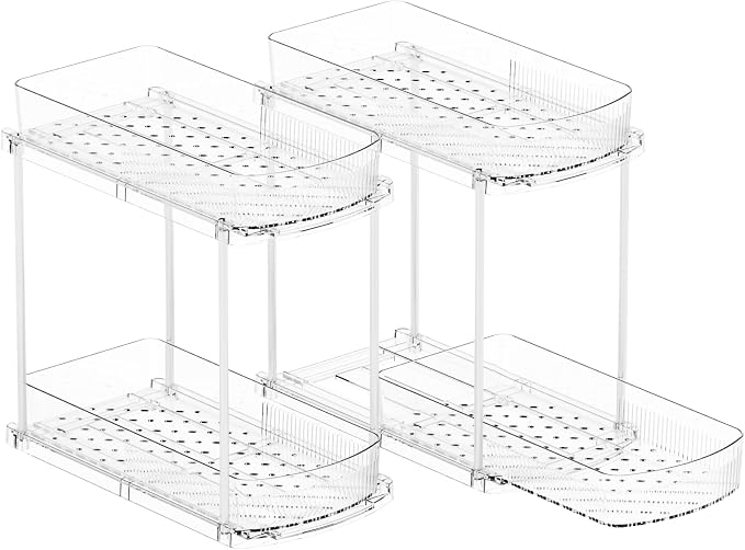 2 Pack 13.8″ Deep 2 Tier Under Sink Storage Organizer,Large Pull Out Bathroom Organizers and Storage,Slide Out Acrylic Undersink Storage Shelf,Kitchen Under Sink Organizer for Cleaning Products - Image 9