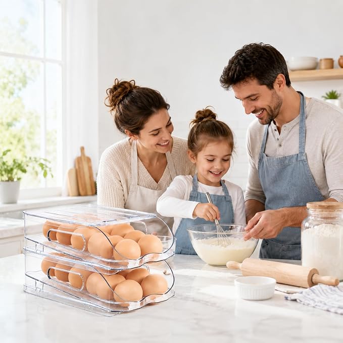 SMRCAD 24-Egg Dispenser with Silicone Bumpers, Auto-Rolling, Stackable | BPA-free food-grade PET | Stackable with lid | Built-in handle | Fits Large to Jumbo Eggs | Hand wash only - Image 8