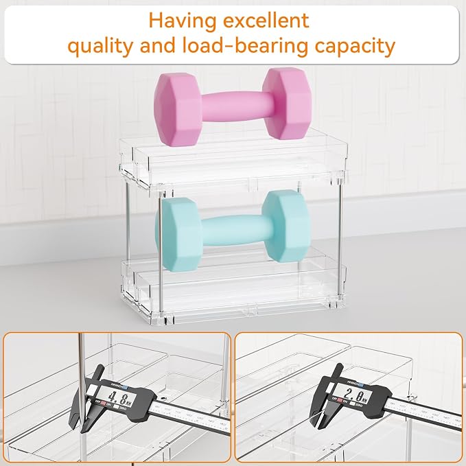 2 Tier Sliding Spice Racks for Cabinets,2 Pack 10.4'' Deep Narrow Vertical Spice Rack Pull Out for Inside Cabinets,Kitchen,Pantry,Cupboard Seasoning,Jar Organizer and Medicine Cabinet Storage - Image 6