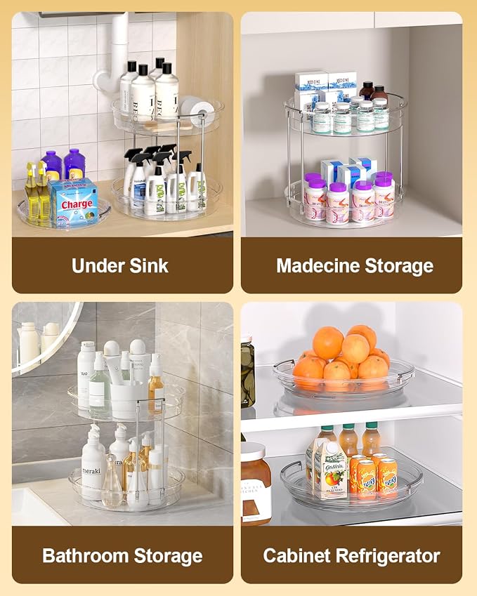INCOSTAR 3 Pack Clear Lazy Susan Turntable 9'' & 11.8'' for Cabinet | Two-Tier Spinning Organizer, Space-Saving Pantry Storage Rack, Clear Durable Plastic, Makeup & Bathroom - Image 6