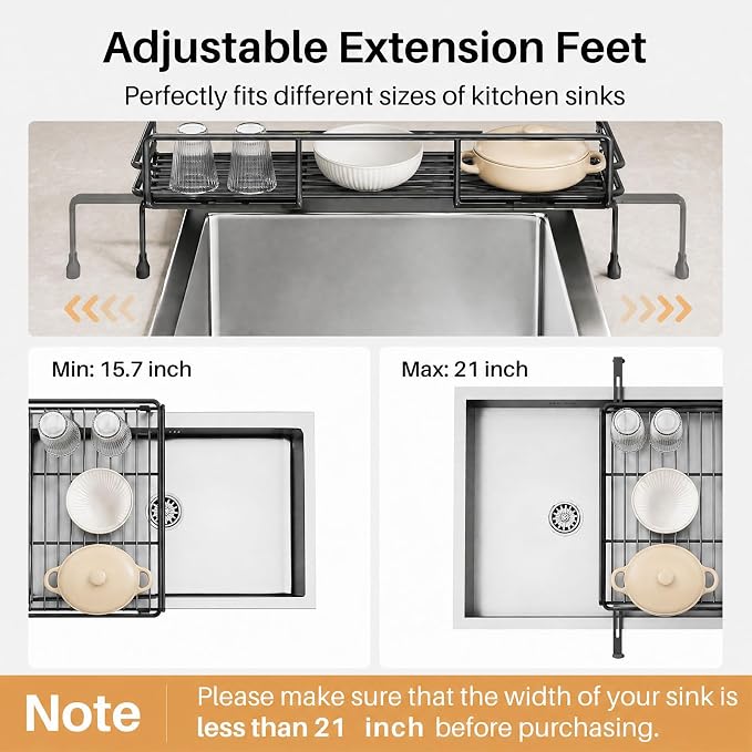 Expandable 2-Tier Dish Drying Rack Over the Sink, Large Capacity | Foldable rustproof coated metal; expands over sink; 2-tier large capacity for plates, bowls, glasses, pan and utensils. - Image 6