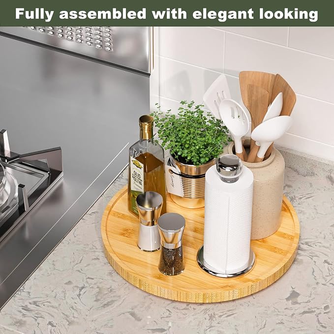 Lazy Susan Organizer, 13.2 Inch Non-Skid Bamboo Turntable | Kitchen Table Cabinets Closets and Kitchen Islands, Wood Turntable for Kitchen Countertop Organizer - Image 2