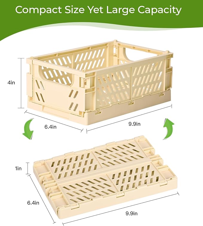 HUUSMOT 4-Pack Collapsible Plastic Storage Baskets, Yellow, 9.8"x6.5"x3.8" | Pastel, Space-Saving, Collapsible Plastic Bins, Cute Mini Storage Crates, for Classroom, Kitchen, Office, Bedroom - Image 3