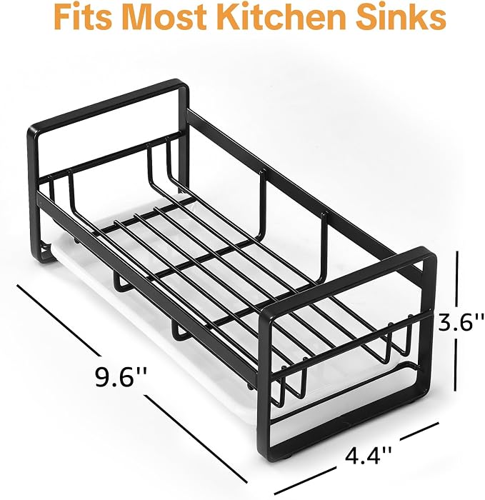 HULISEN Large Kitchen Sponge Holder, 304 Stainless Steel Sink Caddy, Black | Removable Drain Tray, Holds Sponges Soap Bottles Brushes, Countertop Storage, No Dispenser or Brush - Image 6