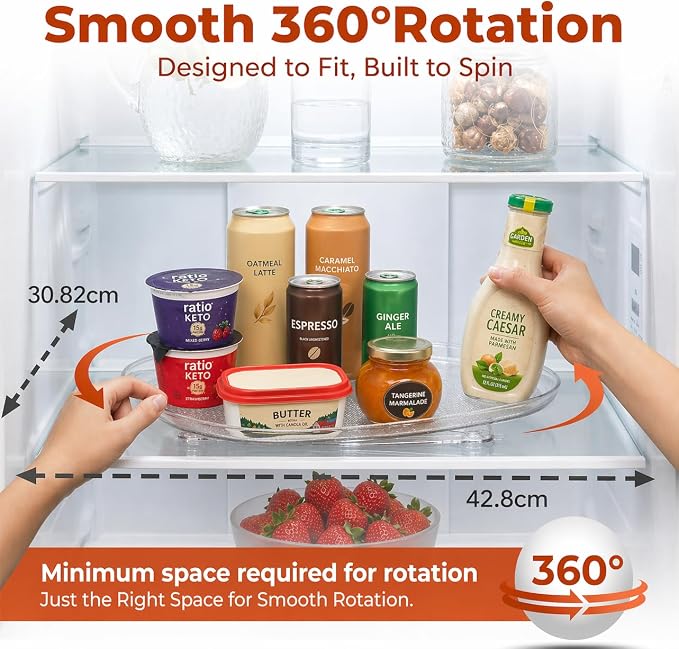 Oizeir Refrigerator Lazy Susan Turntable – Clear Rectangular Fridge Organizer with Suction Cups, 360° Rotating Tray for Side-by-Side Refrigerators, Cabinet & Pantry Organization - Image 4