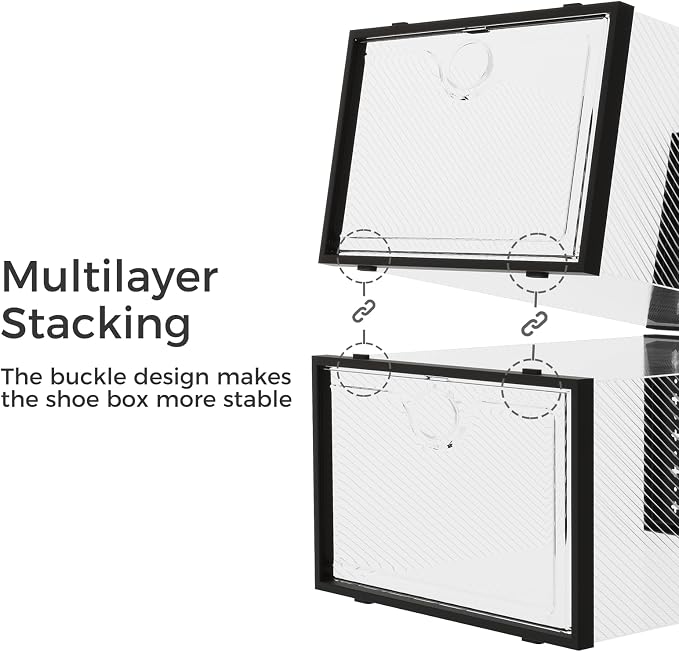 15 Pack X-Large Shoe Storage Boxes, Shoe Organizer Clear Stackable | Fit US Size 11, 6.2” Height, Shoe Dispaly Case Holder Bins Sneaker Storage for Sneakerheads, For Home and Family, Black - Image 8