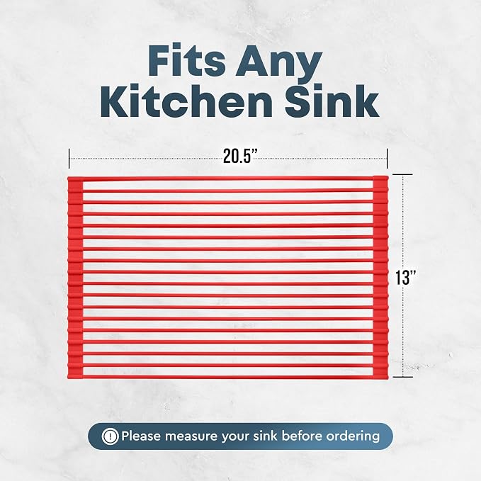 Zulay Kitchen Large Roll Up Dish Drying Rack - Heavy Duty Silicone Wrapped Steel Rods Over Sink Dish Drying Rack - Versatile Roll Up Sink Drying Rack & Trivet - Red,20.5 inches x 13 inches - Image 9