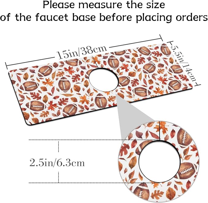 Fall Kitchen Sink Splash Guard Faucet Mat,Football Maple Leaf Autumn Thanksgiving Faucet Non-Slip Absorbent Mat,Farmhouse Sink Splash Guard Behind Faucet for Kitchen Bathroom, 15"x5.5" - Image 2