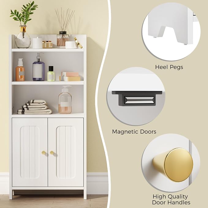 BEWISHOME Bathroom Storage Cabinet,Small Floor Cabinet,Toilet Paper Cabinet | with 2 Doors and Shelves, Bathroom Organizers and Storage for Small Spaces, White 7.9" D x 14.6" W x 31" H YYG08W - Image 7