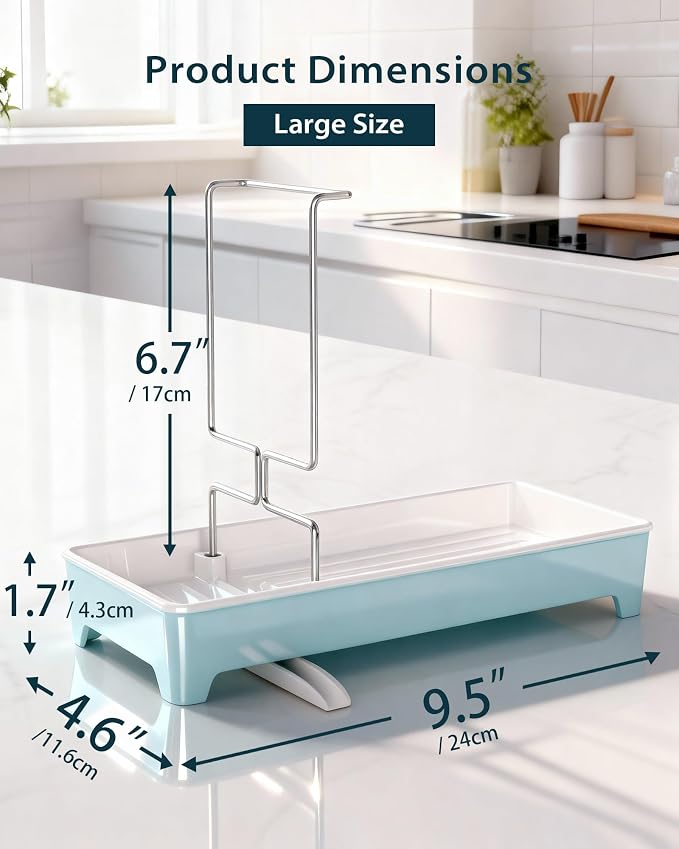 Minimalist Sink Caddy, Rustproof Sponge Holder for Kitchen Sink Blue | Large Rustproof countertop organizer with 304 stainless steel brush holder, raised ridges and silicone drain tube - Image 3
