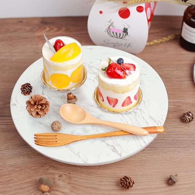 Marble Lazy Susan, Natural Marble Round Tray Turntable Cake Stand, 12" Lazy Susan Cheese Board with Silent Rotating for Serving, Table Display, Cupcake, White, Revolving Cake Leveler Spinner - Image 7