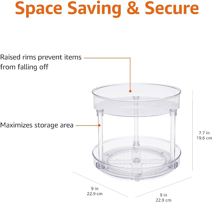 Amazon Basics Lazy Susan Turntable Organizer for Spices and Condiments, 9" Diameter, 2 Tier, Clear - Image 3