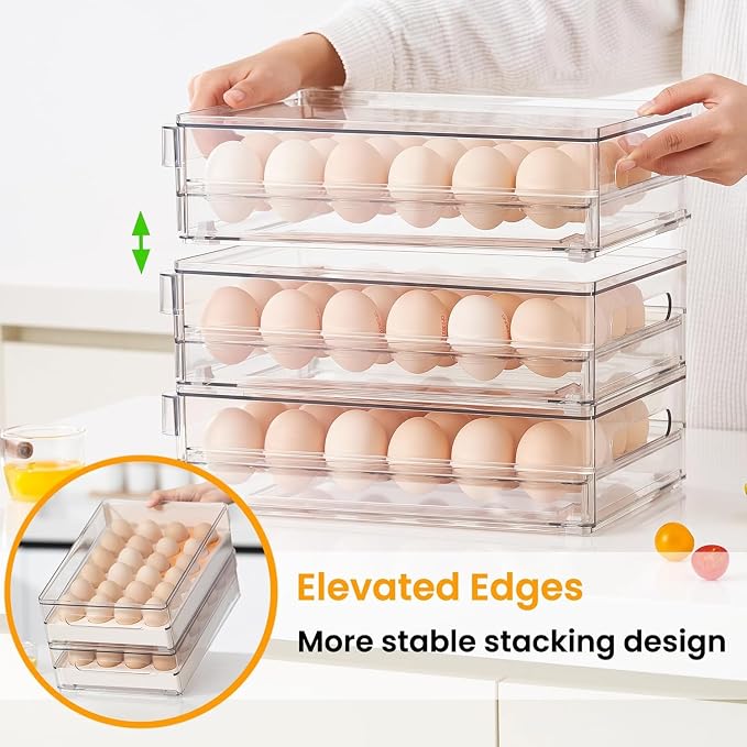 24 Capacity Egg Holder for Refrigerator, Egg Drawer for Fridge Pull Out Egg Storage Container with Non-Slip Pads Clear Egg Tray Egg Organizer - 2 Pack - Image 4