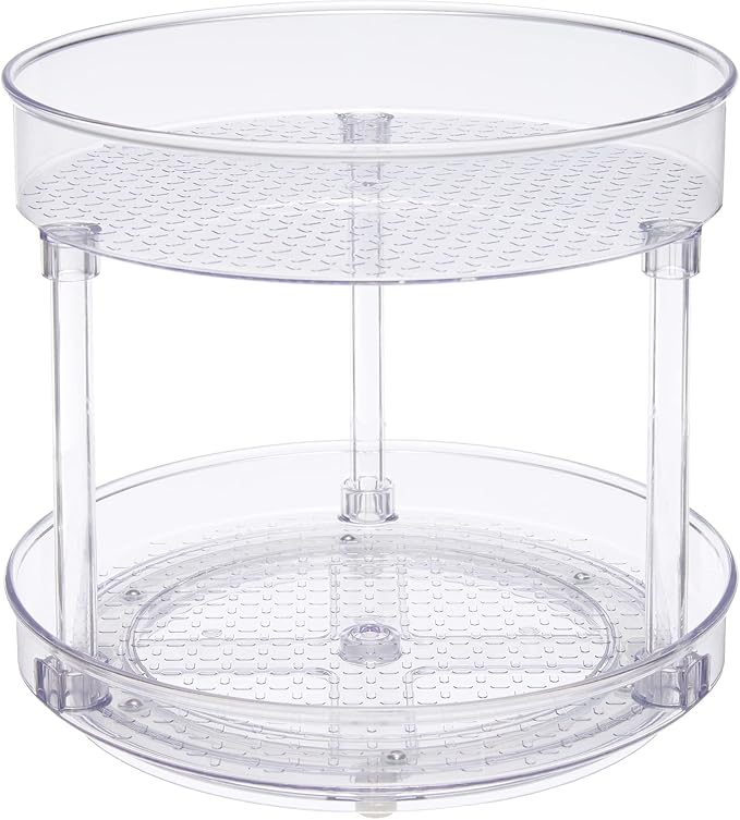 Amazon Basics Lazy Susan Turntable Organizer for Spices and Condiments, 9" Diameter, 2 Tier, Clear by AmazonBasics