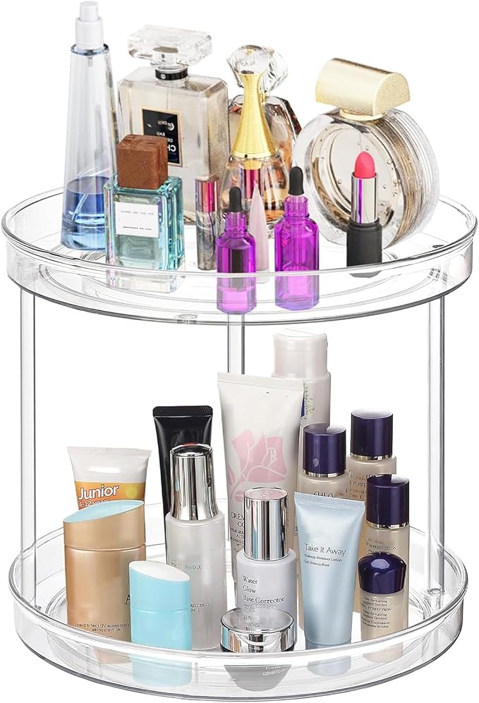 URALFA 2 Tier Lazy Susan Turntable, 9 Inch Clear Organizer for Cabinet | Acrylic Rotating Spinning Storage Rack, Plastic Multi-layer Shelf for Spice Rack, Fridge, Bathroom, Pantry by URALFA