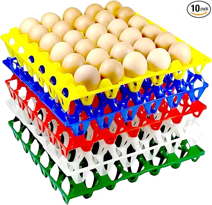 10-Pack Reusable Plastic Egg Tray Egg Crates 30-Egg Flats for Home Chicken Farmers, Stackable Egg Cartons Hold Multiple Eggs, Great for Storing, Sorting, and Shipping Eggs, Durable and Reusable by Unknown