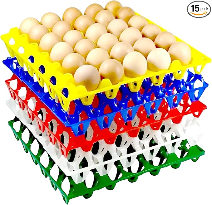 15-Pack Reusable Plastic Egg Tray Egg Crates 30-Egg Flats for Home Chicken Farmers, Stackable Egg Cartons Hold Multiple Eggs, Great for Storing, Sorting, and Shipping Eggs, Durable and Reusable by Unknown