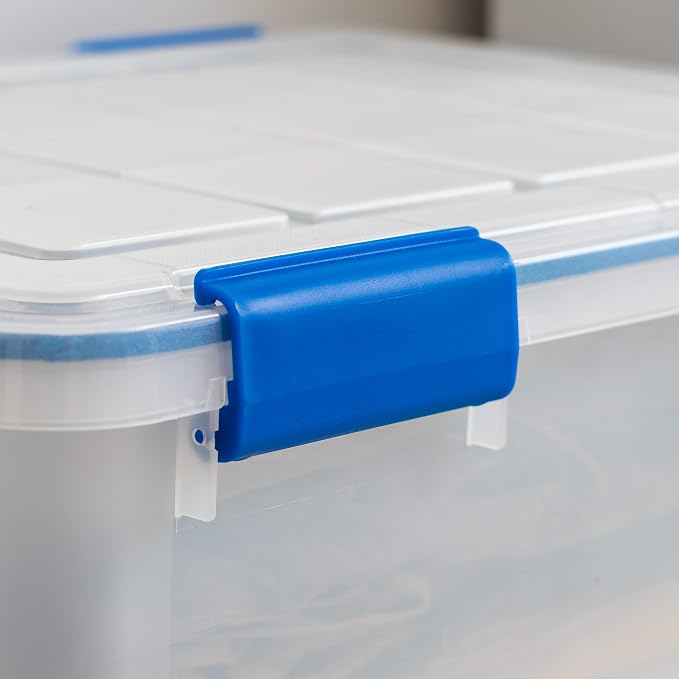 IRIS USA 4-Pack 26.5/44 Combo Qt Storage Bins with Gasket Lids, Clear/Blue | WeatherPro seal helps block dust and moisture Multiple sizes organize every room with confidence - Image 6