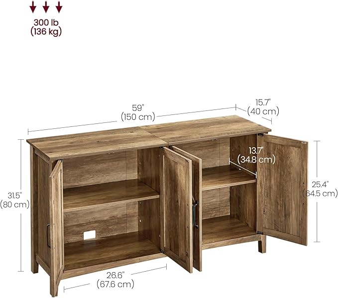 VASAGLE Buffet Cabinet, Coffee Bar, Adjustable Shelf | Sideboard Storage with Cable Hole, Honey Brown, LIRY Collection ULSC381T41 - Image 3