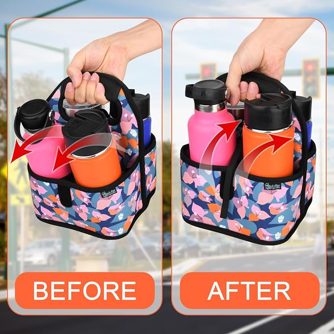Beautyflier Reusable Insulated Coffee Cup Carrier, Portable Drink Holder with Handle Organizer Tote Bag for Hot & Cold Drinks (Bougainvillea) - Image 4