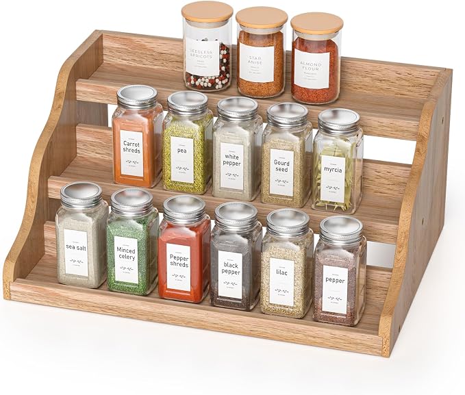 Tiered Spice Rack Organizer for Cabinet, Wooden Spice Rack for Countertop, Spice Shelf organizer Spice Organization for Cabinet by Memanque