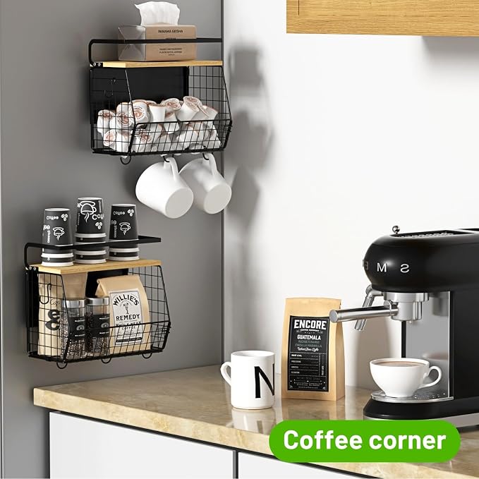 Magnetic Shelf for Fridge with Wood Lid, Fruit Potato and Onion Storage Bins, Pantry Organizers & Storage, Large Container Magnetic Spice Rack for Refrigerator, Kitchen Counter (Black, 1) - Image 4