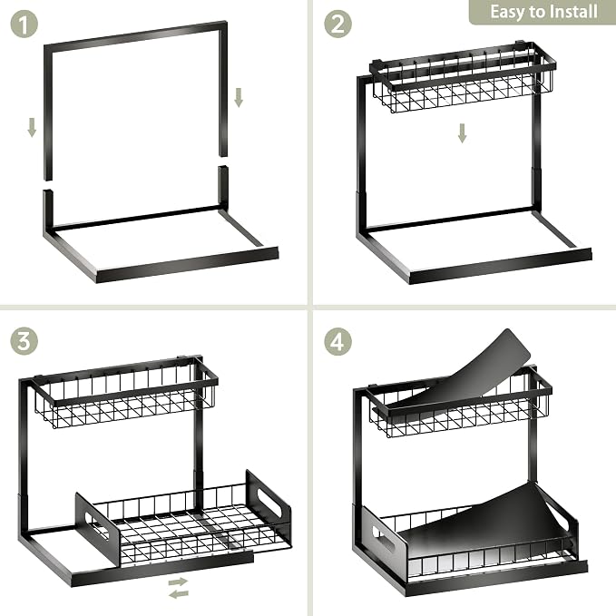 Under Kitchen Sink Organizer 2 Tier, Pull Out Bathroom Sink Organizers and Storage, Cabinet Kitchen Bathroom Storage Organization Shelf, 1 Pack Black - Image 7