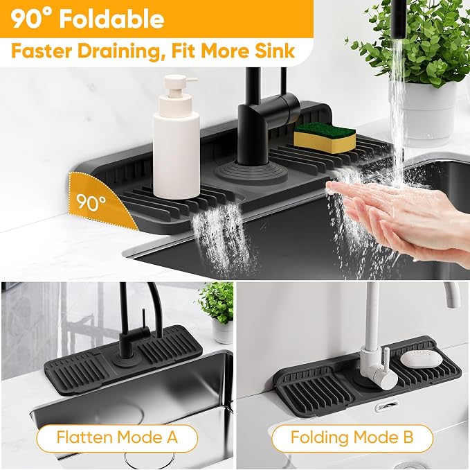 14.6 inch Faucet Mat for Kitchen Sink Splash Guard[7° Slope Fast Self-draining][Snap Lock Fit]Kitchen Sink Faucet Mat Splash Guard Kitchen Sink Area Water Splash Guard Behind Faucet Draining Mat - Image 6