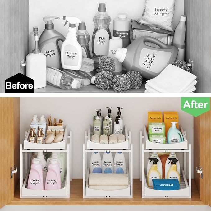 MHXW SXPN Bamboo Under Sink Organizer, 2 Pack Pull Out Cabinet Organizer | 2 Tier Vertical Smooth Slide Out Undersink Storage Shelf | Multi-Purpose Organizer Shelves for Kitchen Bathroom Medicine - Image 8