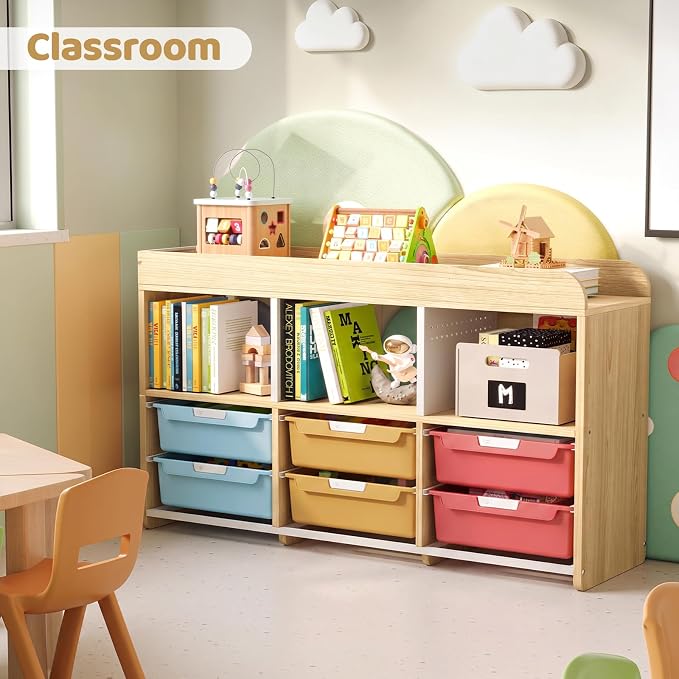 Classroom Storage Organizer with 6 Bins, 3 Shelves and Pegboard, Rainbow | 6 pull-out bins, 3 open cubbies, child-height access, easy-clean storage for Kid room,playrooms, classrooms and craft rooms - Image 5