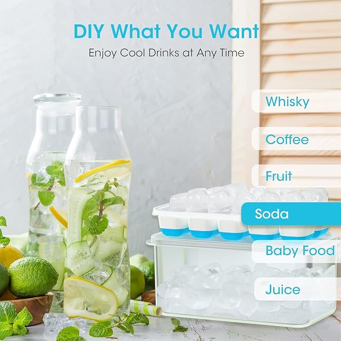 DOQAUS Ice Cube Tray with Lid and Bin,4 Pack Ice Cube Trays for Freezer | Silicone, Stackable. Easy Release Trays with Storage Bin & Scoop. Ideal for Freezer, Kitchen, RV, Cocktail, Coffee. - Image 4