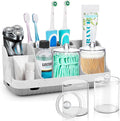 GFWARE Marble Bathroom Toothbrush Holder Set with 2 Qtip Holder Dispenser | Detachable 7 Slots Bathroom Accessory Set, Kids Bathroom Sink Counter Set, Bathroom Essentials Decor, Anti-Slip, Marble-Look by GFWARE