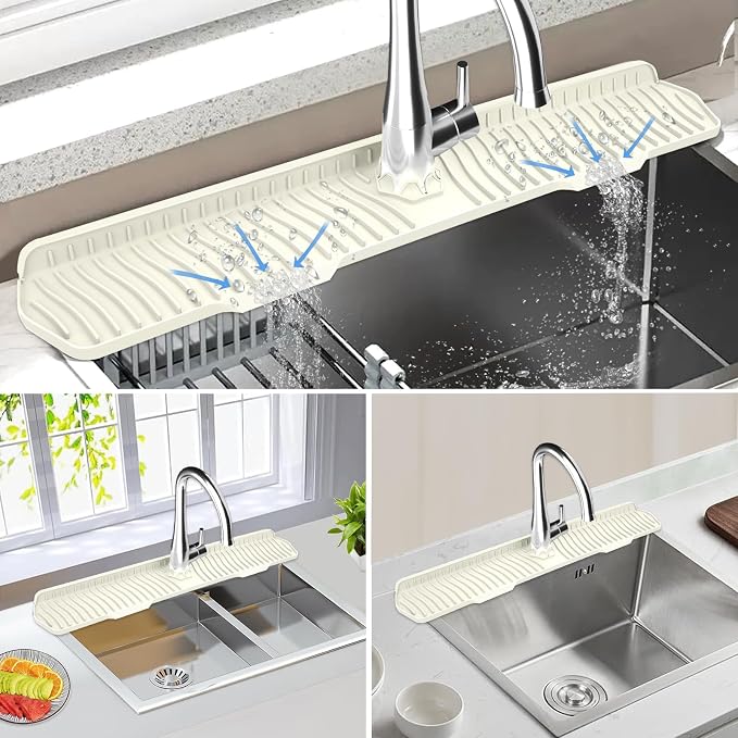 Kitchen Sink Splash Guard Gen2-30" x 6'' Silicone Sink Mat Splash Guard fit for Countertop, Bathroom,Farmhouse,RV by EBIGIC (off white) - Image 4