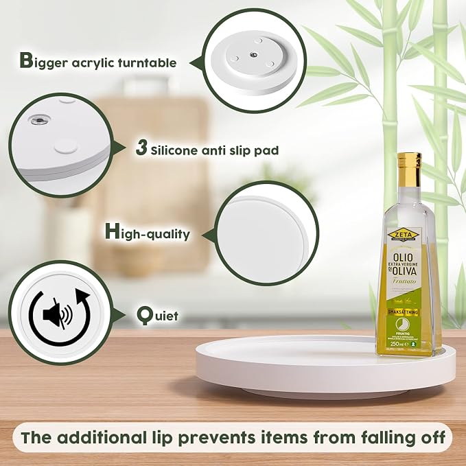 Turntable Vanity Tray, 9 Inch Bamboo Kitchen Sink Countertop Organizer | Perfume Candle Tray, Keep Glass Sponge and Soap, Bathroom Countertop Organizer, White - Image 6