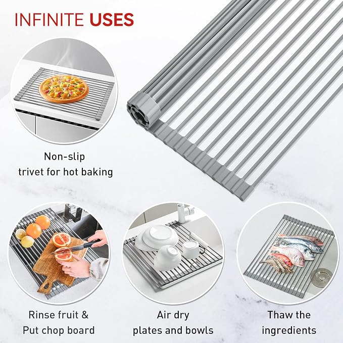 MERRYBOX Roll Up Dish Drying Rack, Over The Sink Dish Rack Foldable, Heat-Resistant, Anti-Slip Silicone Coated Dish Drainer for Kitchen Counter, Large & Multipurpose Sink Drying Rack, 20.5" x 13.1" - Image 7